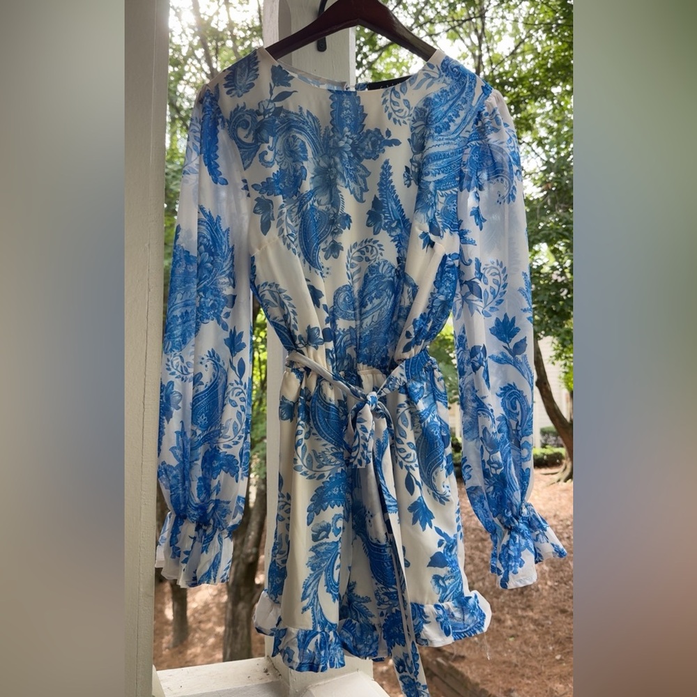 Blue and White Paisley Romper